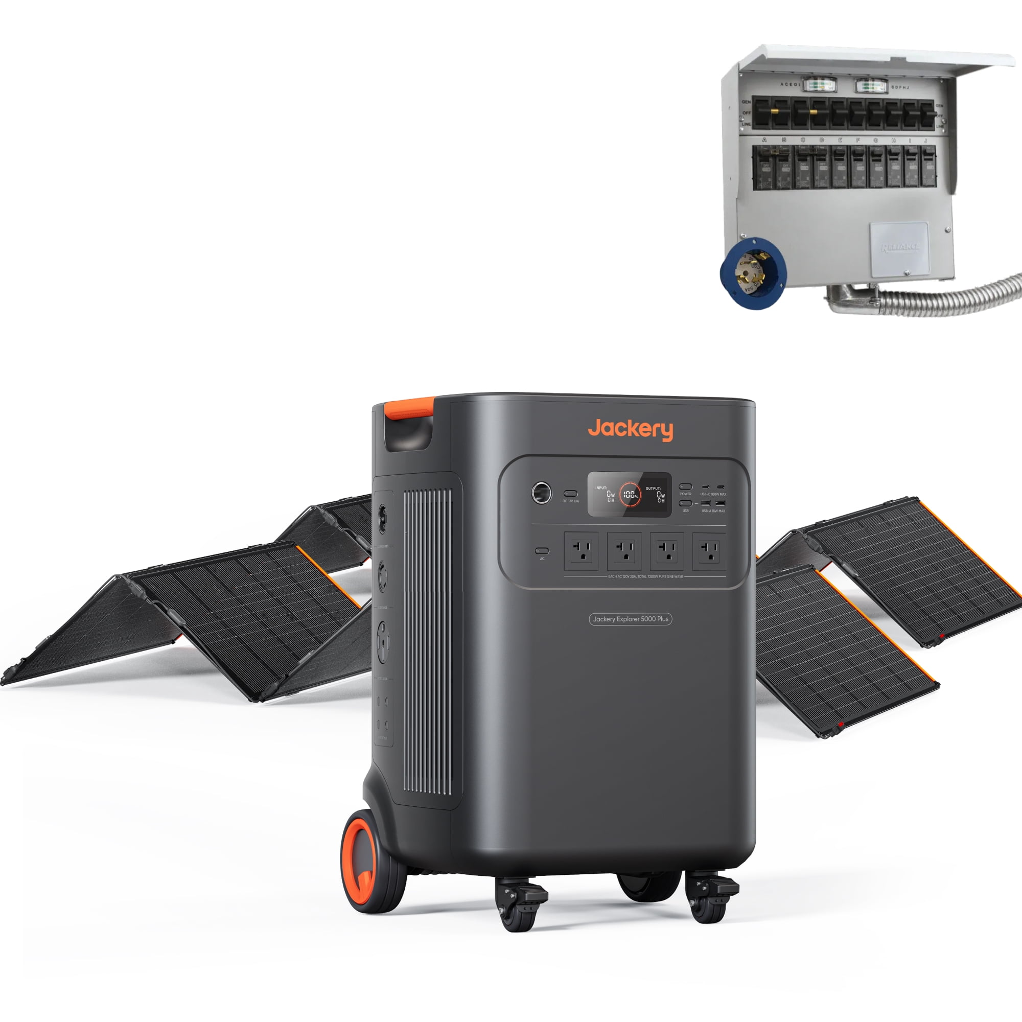 Jackery Solar Generator 5000 Plus Portable Power Station with 2×500WX Solar Panels and  Transfer Switch, 5040Wh Power Station, 7200W AC Output  for Residential Use and Emergency Power Backup
