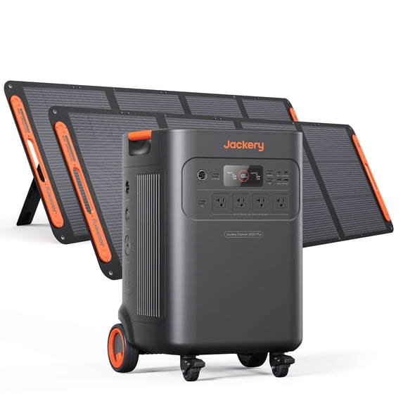 Jackery Solar Generator 5000 Plus with 2x 200W Solar Panels, 5040Wh LiFePO4 Portable Power Station, 10-Year Lifespan, 7200W AC Output, Whole Home Backup for Emergency
