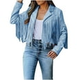 thumbnail image 1 of Jacket Coat For Fringewomen Fashion Trends Faux Suede Leather Cowboy Style Coat Long Sleeve Tassels Solid Lightweight Cardigan Coat Light Blue L, 1 of 5