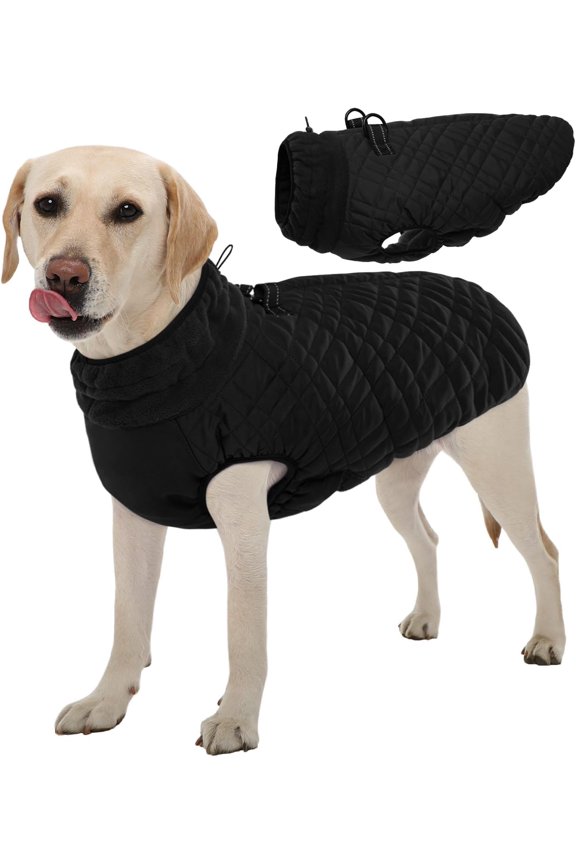 Jacket, Coats for Large Dogs, Large Dogdie Coat with Harness Built in, Thick Vest with Leash Hole, Cold Weather Coats Jacket for Labrador Beagle, Black XL