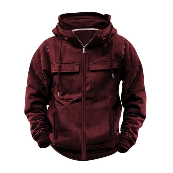 Jacket Coats for Men,Men's Winter Work Hoodie Zip Up Hoodies with Pockets Long Sleeve Cargo Sweatshirt Sports Hooded Jacket
