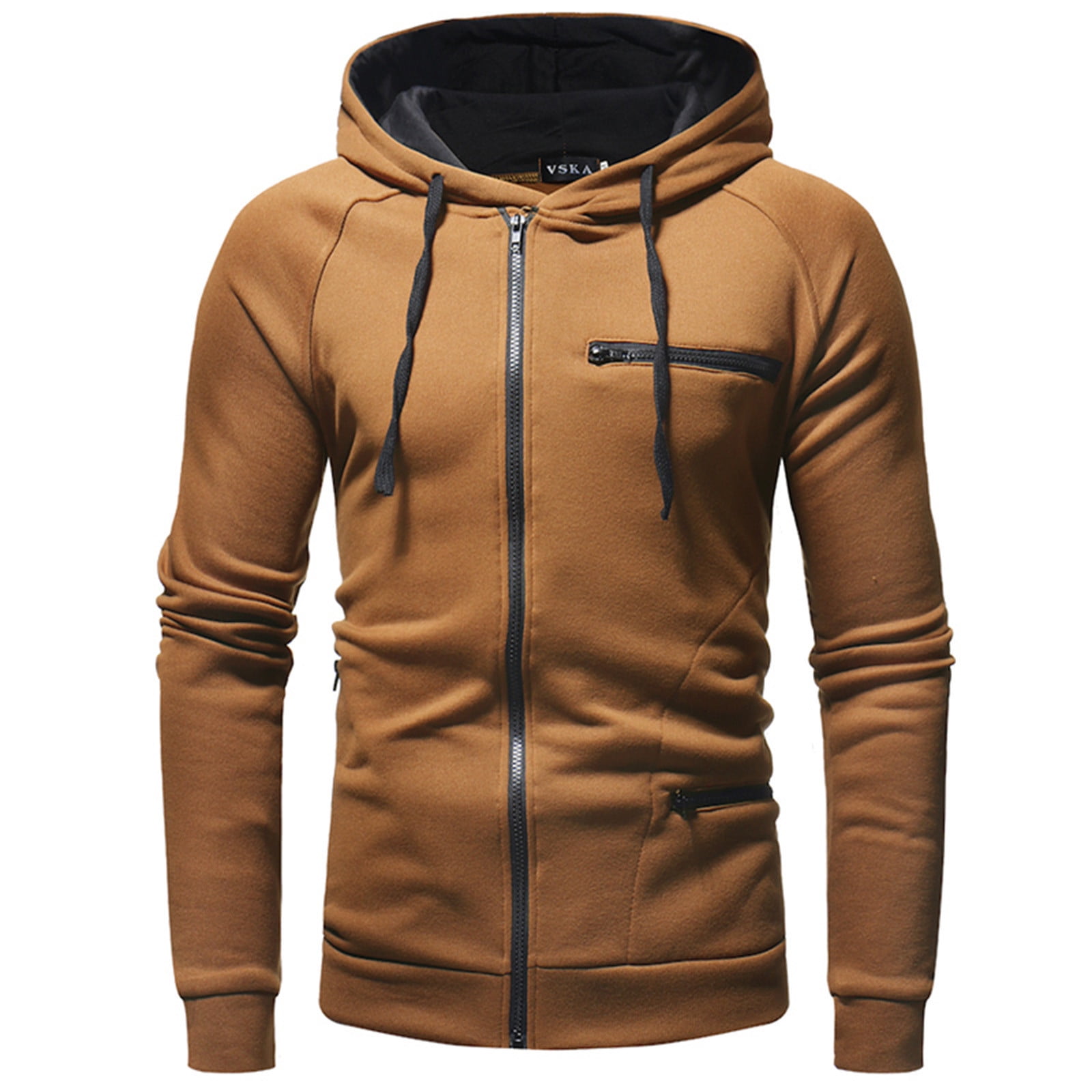 Jacket For Men,Men's Solid Color Zipper Slim Long Sleeve Hooded Tether