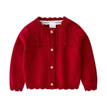 Jacket For Toddler Baby Girls Cotton Knit Sweater Autumn Solid Long Sleeve Tops Cardigan Clothes Kids Top Coat & Outerwear Red 2 Years-3 Years