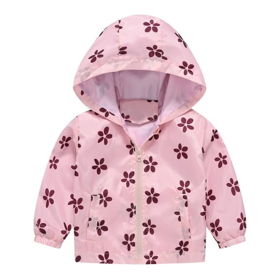 Jacket Girls Hooded Waterproof Tropical Lightweight Kids Casual Jackets with Pockets 3d-Cut Jackets for Enhanced Fit and Comfort Baggy Adjustable Jackets z4-Pink, 90
