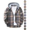 thumbnail image 1 of Jacket Men Dqueduo Men's Casual Patchwork Plaid Hooded Button Long Sleeve Shirt Jacket, Sizes S-XXL, 1 of 10