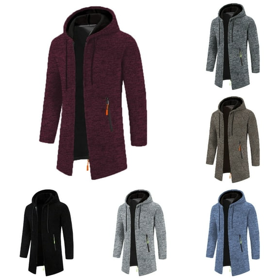 Jacket Men Fall Winter Warm Zip Up Hooded Sweater Coat Long Sleeve Thick Soild Color Cardigan Jacket Classic Fit Men's Jacket