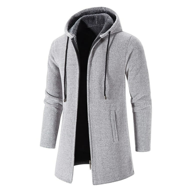 Jacket Men Mens Winter Coats Men s Pure Color hooded jacket windbreaker mid length hooded jacket Casual Jacket on L Walmart