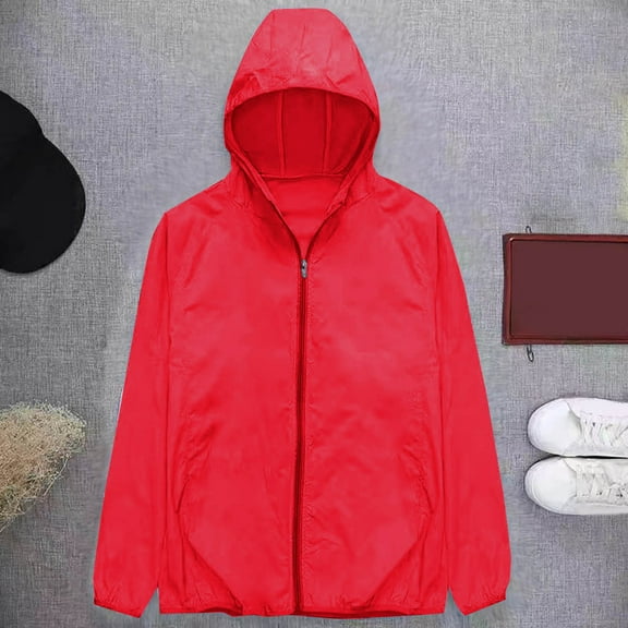Jacket Men Plain Red Zip Up Lightweight Jacket Pocket Casual Hood Long Sleeve Mens Coats Winter