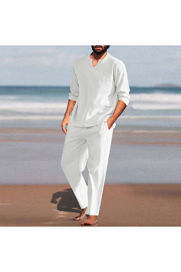 Jacket Men Plus Suits for Men Notched Collar Slim Fit Suites Men Men Pieces Cotton Linen Set Henley Shirt Long Sleeve And Casual Beach Pants Summer Yoga Outfits Men S Suit Jackets
