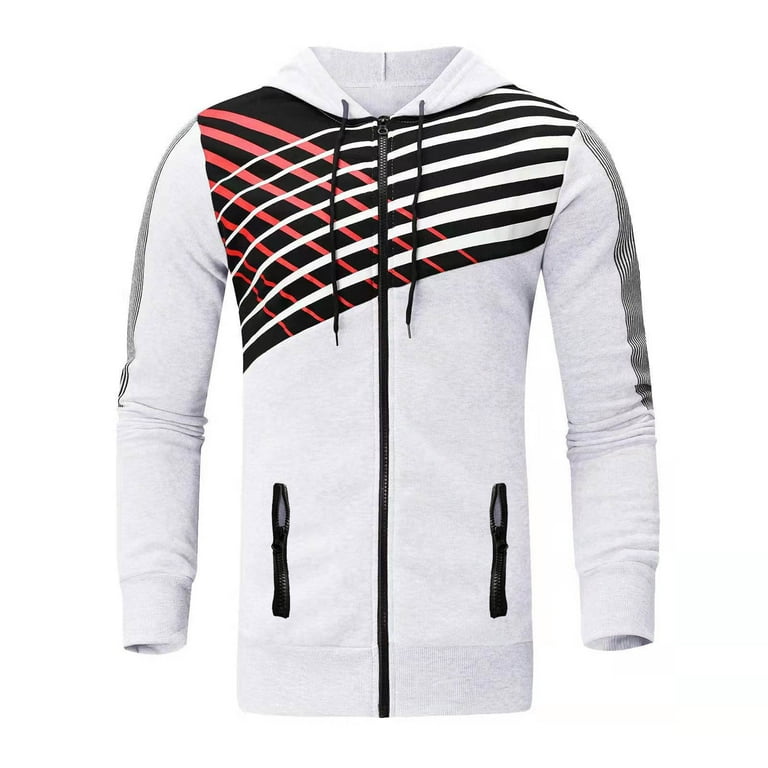Jacket Mens Full Zip Jacket Jacket with Hood Mens Jacket Casual Mens Athletic Jacket Workout Jacket for Men Man Long Sleeve Pockets Drawstring Fitness Sports Cardigan Walmart