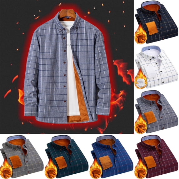 Jacket Plus Size Packable Men Casual Patchwork Fashion Plaid Flip Collar Button Long Sleeve Adding Fleece Keep Warm Shirt Blouse Army Green Xxl