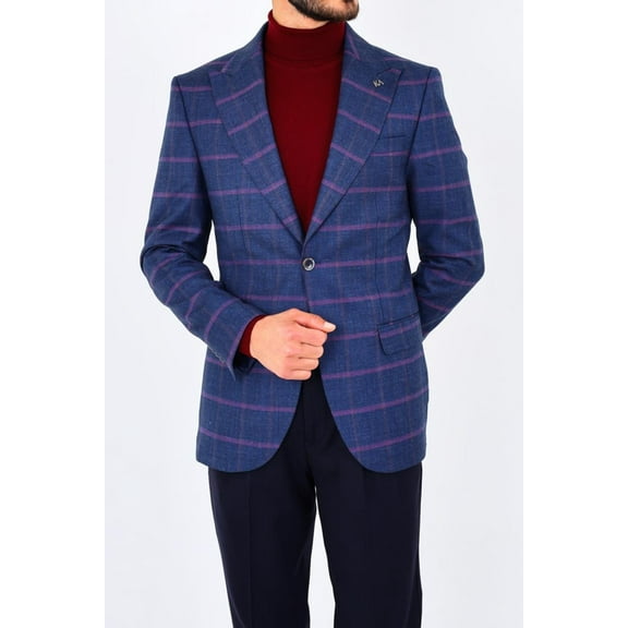 Jacket, Soft Textured 65% Viscon Slim Fit Light Navy Blue Classic Men's Jacket