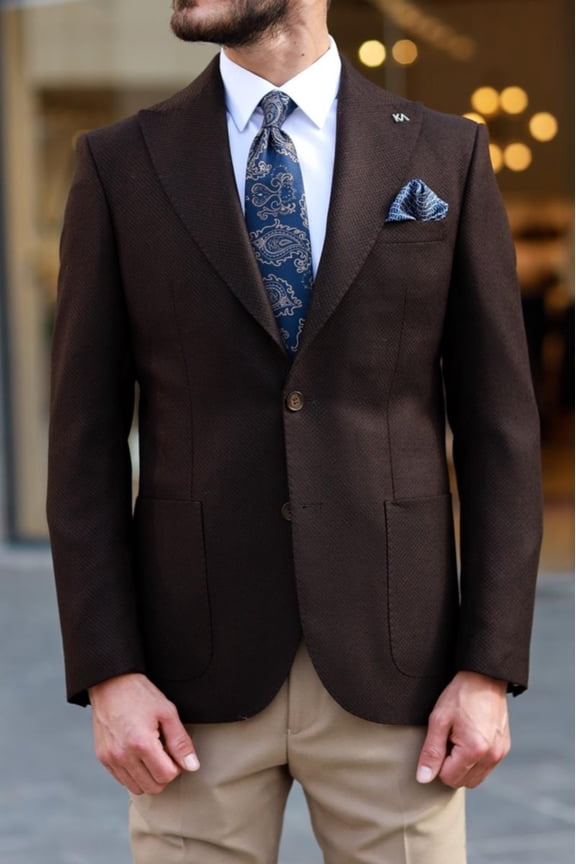 Jacket, Stylish Special Design 80% Wool Slim Fit Brown Classic Men's Jacket