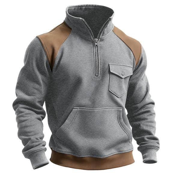 Jacket Tactical For Men Quarter Zip Up Sweatshirts Workout Gym Mens Fashion Outdoor For Fall Light Gray 2XL