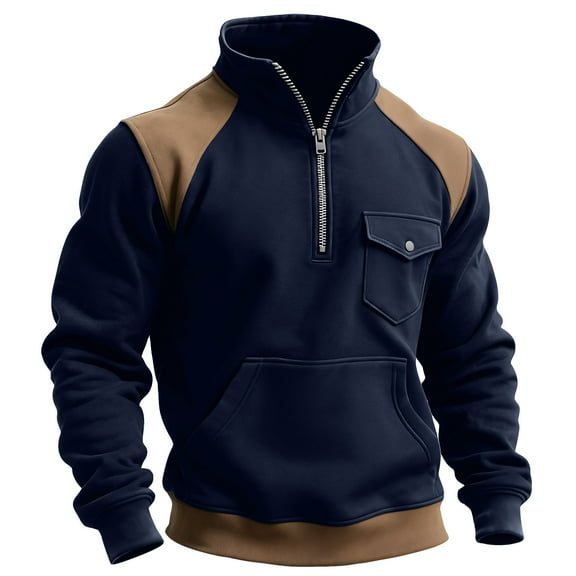 Jacket Tactical For Men Quarter Zip Up Sweatshirts Workout Gym Mens Fashion Outdoor For Fall Navy 3XL