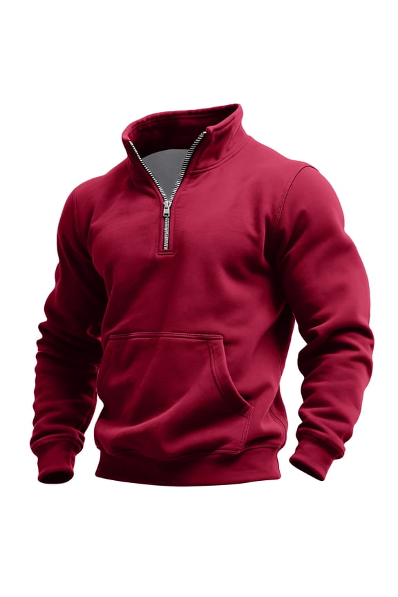Jacket Tactical For Men Quarter Zip Up Sweatshirts Workout Gym Mens Fashion Outdoor For Fall Red XL
