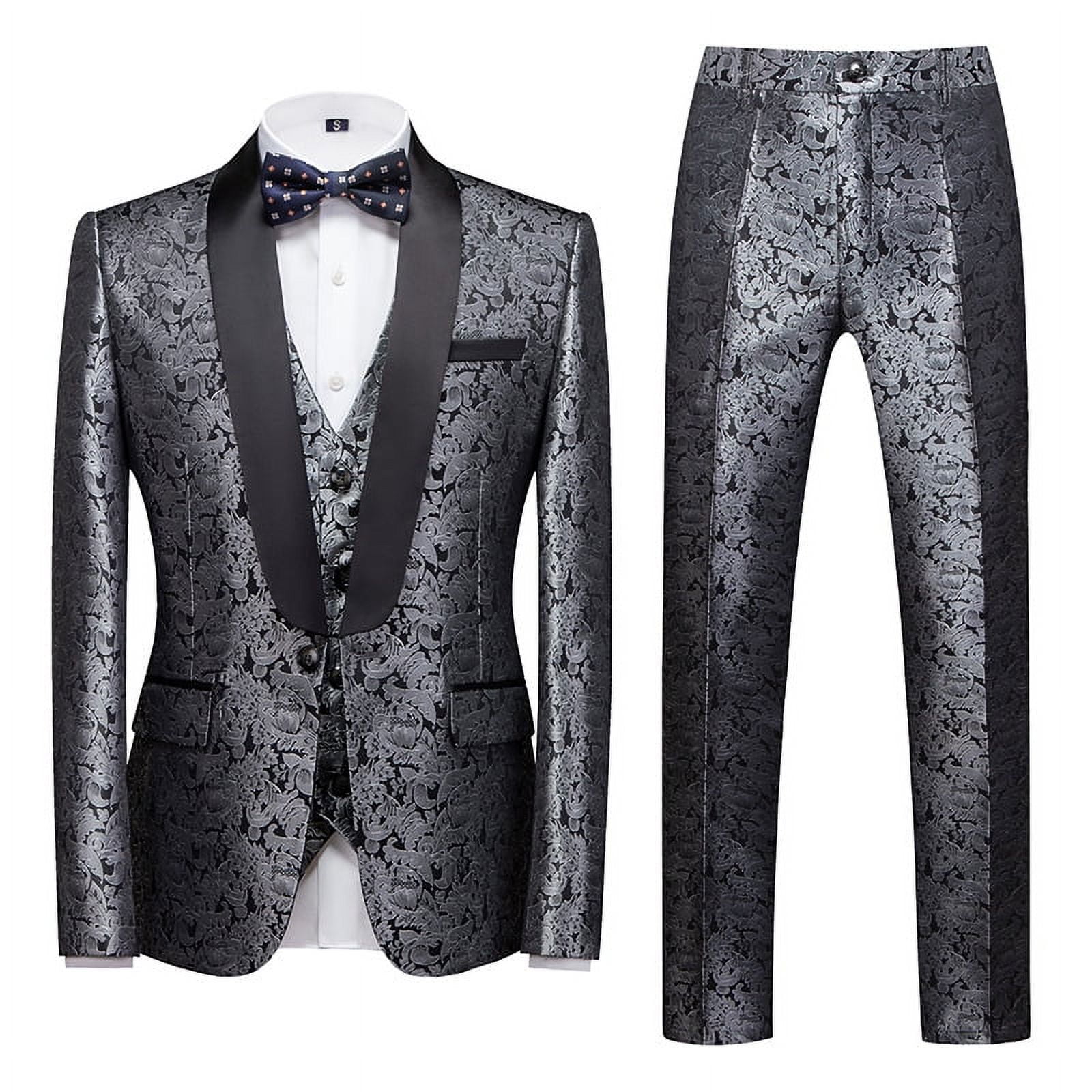 (Jacket+Vest+Pants)7 Colors Jacquard Wedding Tuxedos Suit Men Groom
