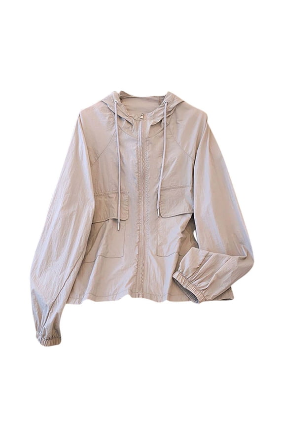 Jacket for Women 2025 Sun Protection Plus Size Long Sleeve Hooded Full Zip Shirts Jacket with Pockets Summer Casual Clothing for Outdoor Hiking Gray XXL