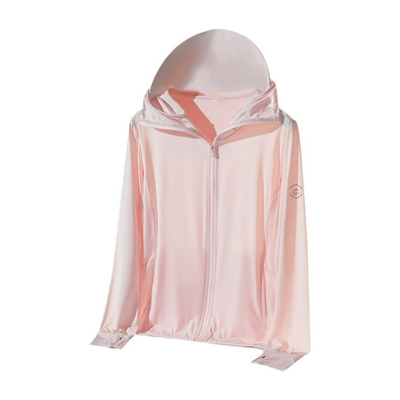 Jacket for Women 2025 Sun Protection UPF 50 Plus Size Long Sleeve Hooded Full Zip Shirts Jacket with Pockets Summer Casual Clothing for Outdoor Hiking Pink L