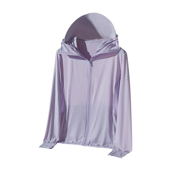 Jacket for Women 2025 Sun Protection UPF 50  Plus Size Long Sleeve Hooded Full Zip Shirts Jacket with Pockets Summer Casual Clothing for Outdoor Hiking Purple M