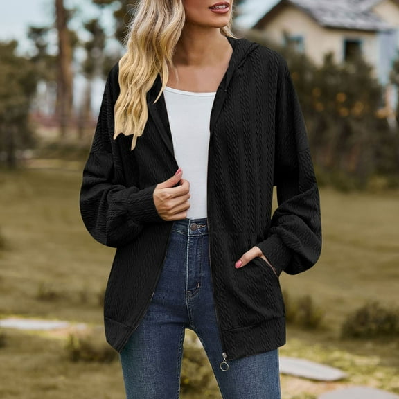 Jacket For Women Hoodie Long Sleeve Plain Regular Micr Elasticity Loose Zipper Hoodie Coat Long Zip Sweatshirt Women Thick Sweatshirts Women Women's Hoodies Hooded Sweat Shirt for Women Hooded Sweat
