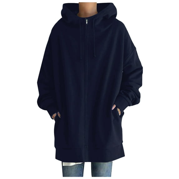 Jacket Women Hoodie plus Size Jackets for Women 3x Women Sweatshirt Fashion Loose Solid Color Streetwear Pocket Zipper Drawstring Long Sleeved Hoodie Sweater Coat Hooded Jacket for Women
