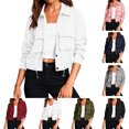thumbnail image 1 of Jacket for Women Jerdar Women's Cropped Bomber Jackets Trendy Fall Long Sleeve Button Down Lightweight Oversized Utility Anorak Coat with Multi Pockets L, 1 of 10