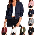 thumbnail image 1 of Jacket for Women Jerdar Women's Cropped Bomber Jackets Trendy Fall Long Sleeve Button Down Lightweight Oversized Utility Anorak Coat with Multi Pockets XL, 1 of 10