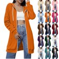 thumbnail image 1 of Womens Jackets Women's Coat Women Sweatshirt Women's Solid Color Zipper Double Pocket Sweatshirt Long Sleeved Hooded Zipper Long Casual Outwear Orange S, 1 of 4