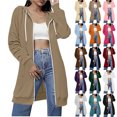 thumbnail image 1 of Jacket Women Womens Winter Coats Women Hoodies Women's Solid Color Double Pocket Hoodie Sweatshirts Shoulder To Long Sleeves And Hooded Mid Length Casual Outwear Khaki L, 1 of 8