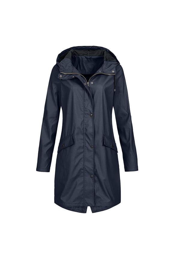 Winter Coats for Women Solid Color Rain Jacket Outdoor Hooded Windproof Long Coat Waterproof Ski Jacket Warm Winter Snow Coat Mountain Windbreaker Navy M