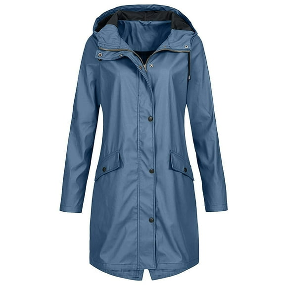 Jacket for Women Zpanxa Women's Solid Color Rain Jacket, Outdoor Hooded Waterproof Windproof Long Coat, Winter Hooded Warm Overcoat Outerwear Jacket with Multi Pocket