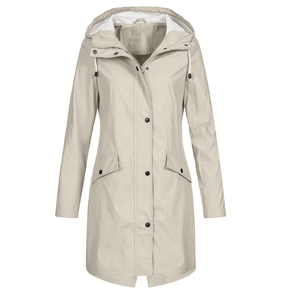 Jacket for Women Zpanxa Women's Solid Color Rain Jacket, Outdoor Hooded ...