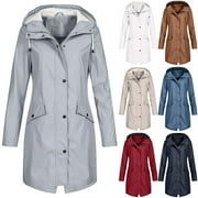 Jacket for Women Zpanxa Women's Solid Color Rain Jacket, Outdoor Hooded Waterproof Windproof Long Coat, Winter Hooded Warm Overcoat Outerwear Jacket with Multi Pocket