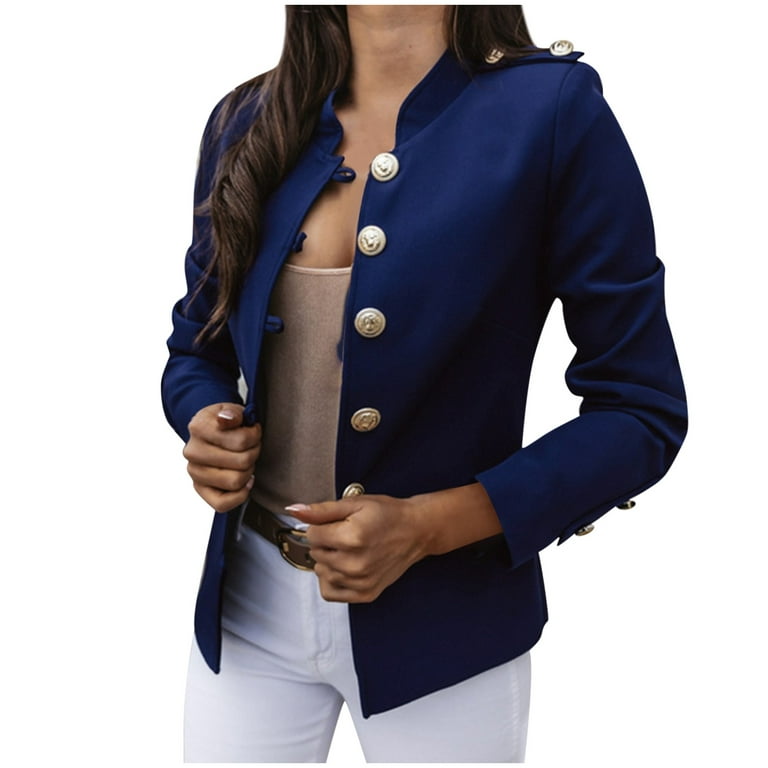 Women coat Womens Plus Size Buttons Open Front Military Coat Ladies Office  Jacket Outwear 