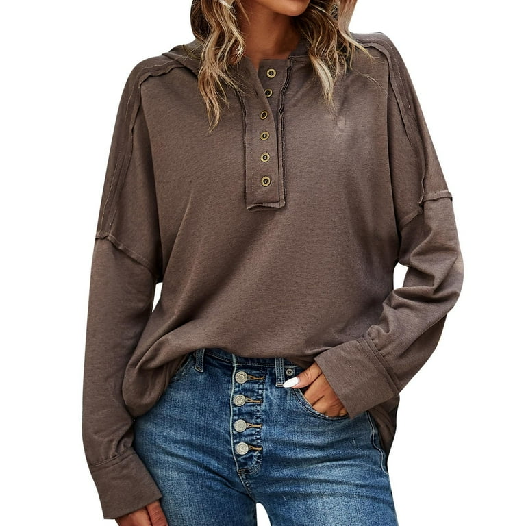 Jacket Women plus Size Womens Casual Button V Neck Hoodie Oversized Pullover Sweatshirt Hoodie With Pockets Tunic Zip up Hoodie Women plus Size Tunic