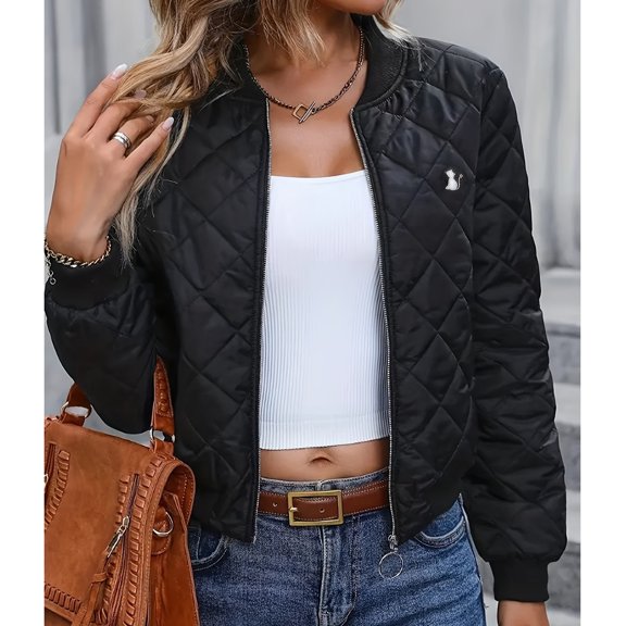 Jacket Women's Autumn And Winter New Stand Up Collar Check Slim Fit Baseball Quilt Quilted Jacket Large Jackets for Women Style Jacket Women Way Women Jacket Coats Womens Women's plus Size Coats
