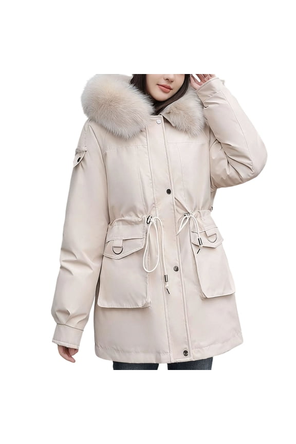 Down Jacket Women's Fall and Winter Warm Long Sleeved Women's Clothing Plus Velvet and Thickened Parka Women's Solid Color Casual Coat with Hood Tops Elasticity Baggy Quilted Jacket