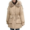 thumbnail image 1 of Down Jacket Women's Fall and Winter Warm Long Sleeved Women's Clothing Plus Velvet and Thickened Parka Women's Solid Color Casual Coat with Hood Tops Elasticity Baggy Quilted Jacket, 1 of 4