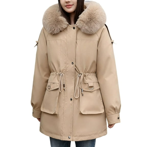Down Jacket Women's Fall and Winter Warm Long Sleeved Women's Clothing Plus Velvet and Thickened Parka Women's Solid Color Casual Coat with Hood Tops Elasticity Baggy Quilted Jacket