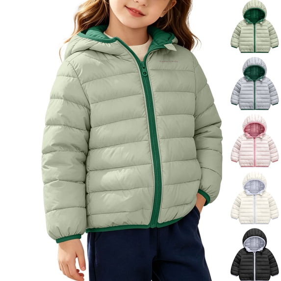 Jacket for Girls Dqueduo Unisex Kids Hooded Light Puffer Full Zip Quilted Warm Reversible Outerwear Coat Jacket