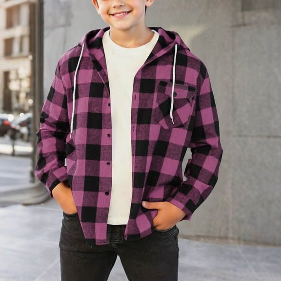 Jacket for Kids Casual New Boys Girls Casual Plaid Hoodies Fall Fashion Button down Shirts Long Sleeve Cute Lightweight Jacket Coats Pinky 4-5 Years