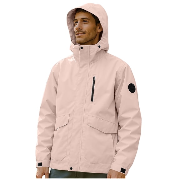 Jacket for Men Casual Loose Fit Jackets with Removable Hoodie Solid Color Long Sleeve Waterproof Windbreaker Coat, Brown, 2XL