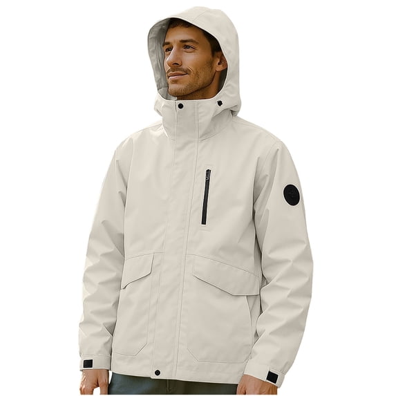 Jacket for Men Casual Loose Fit Jackets with Removable Hoodie Solid Color Long Sleeve Waterproof Windbreaker Coat, White, L