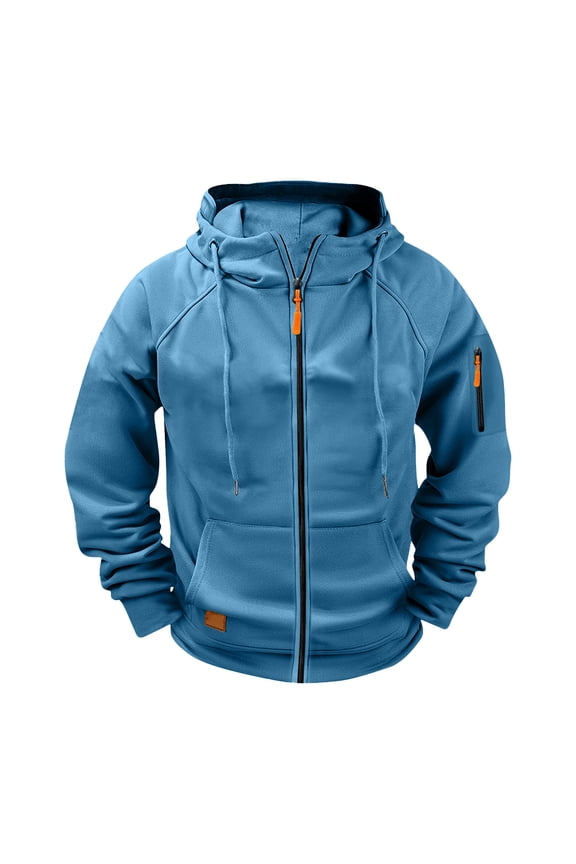Jacket for Men Casual Loose Fit Winter Warm Jackets with Pockets Solid Color Long Sleeve Zip Up Sportswear, Blue, M