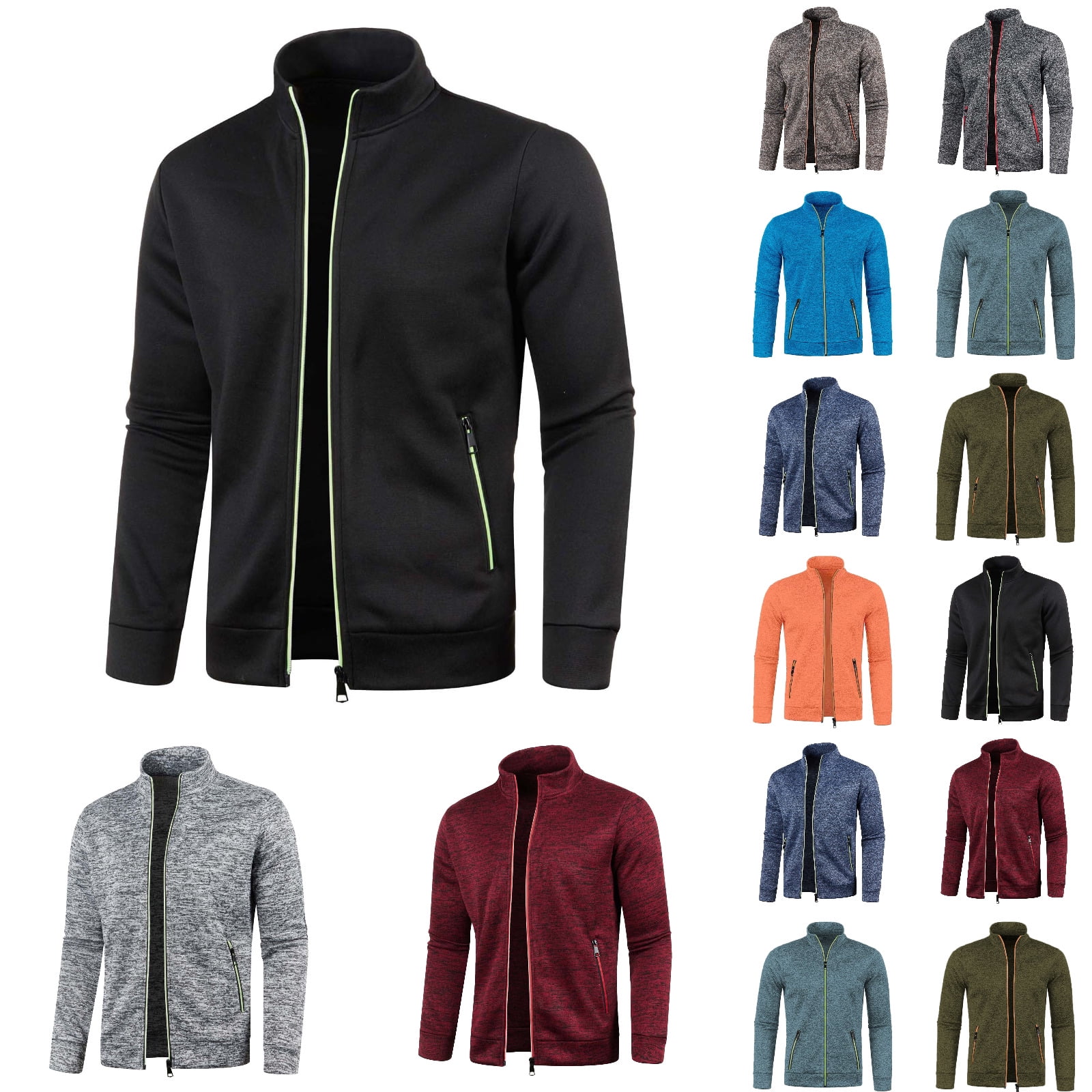 Jacket for Men Classic Fit Zip Up Fall Winter Jacket Solid Color Long ...