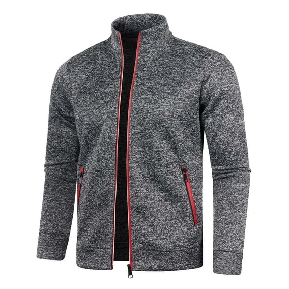Jacket for Men Classic Fit Zip Up Fall Winter Jacket Solid Color Long Sleeve Sweater Going Out Tops