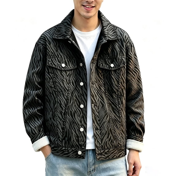 Jacket for Men Diagonal Graphic Lapel Button Down Casual Classic Outerwear