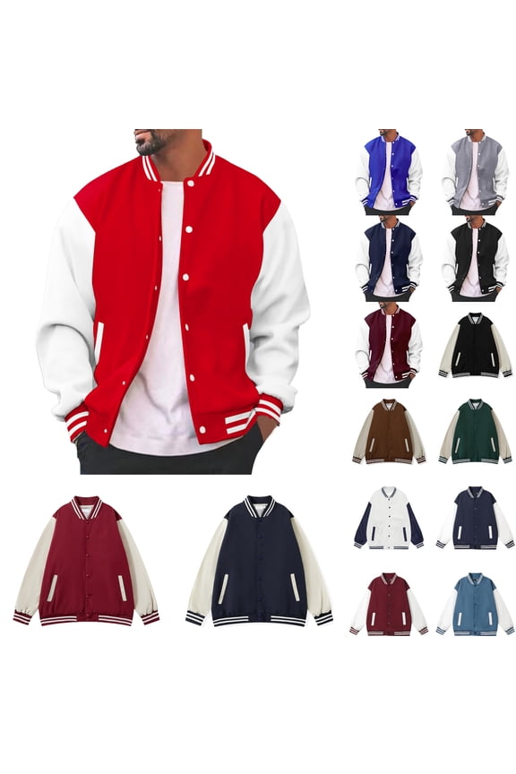 Jacket for Men Highschool Bomber Style Baseball Jackets Long Sleeve Causal Relaxed Fit Jacket for Men Winter