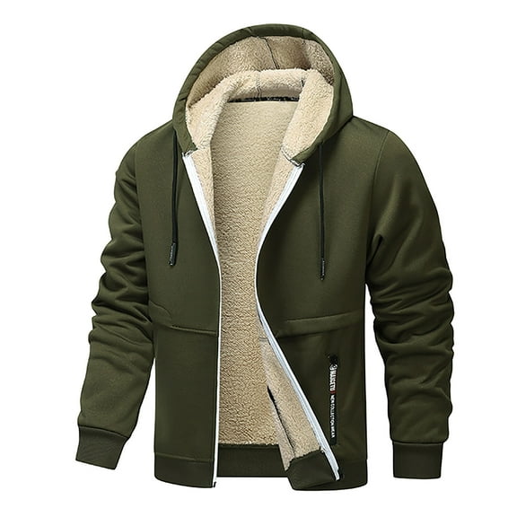 Jacket for Men,Jacket Winter,Men's Warm Solid Color Thick Zipper Pocket Drawstring Long Sleeved Hooded Casual Jacket,Mens Jacket Winter
